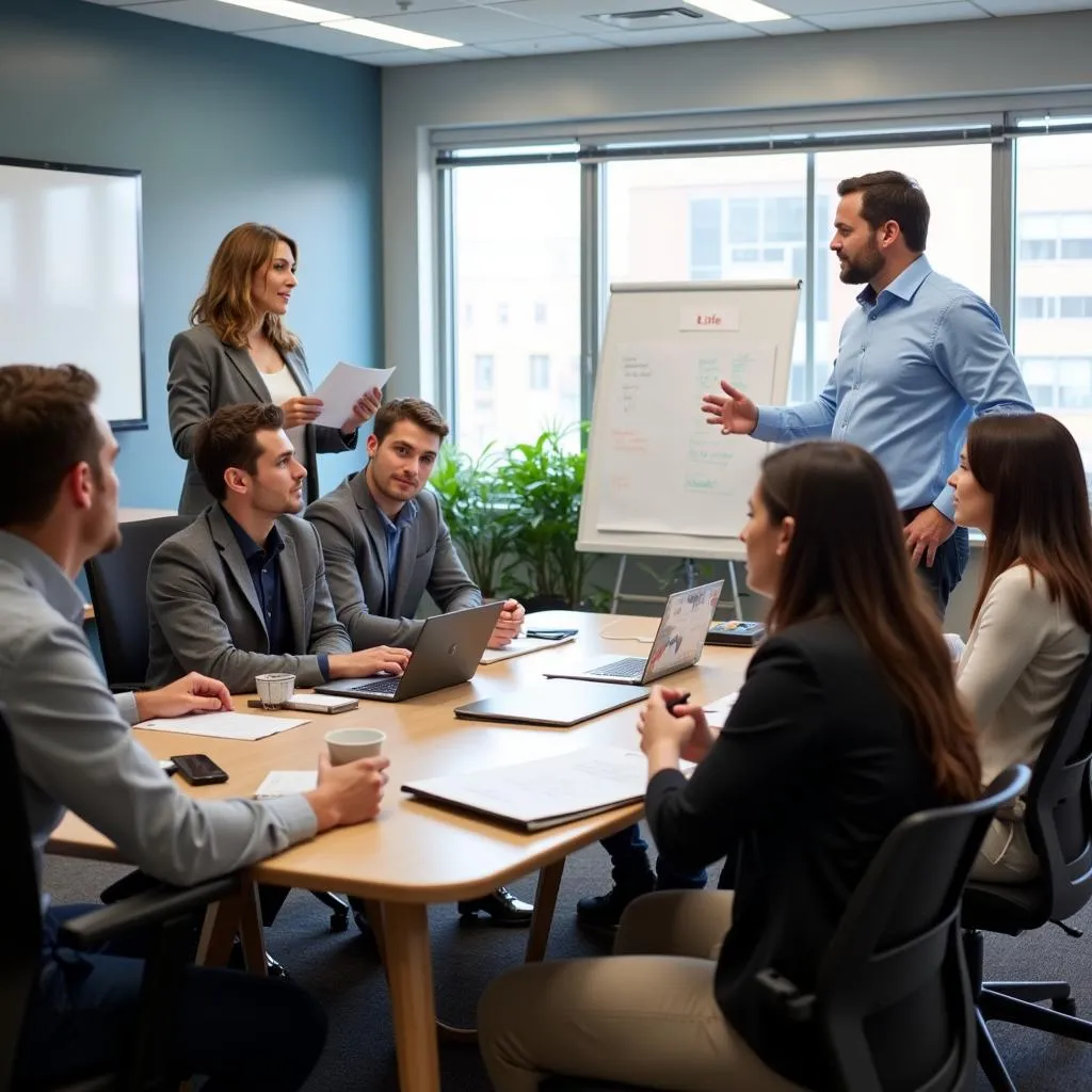 A group of employees attentively participating in a training session