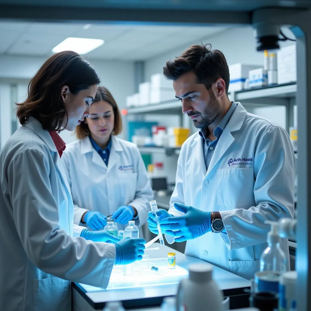 Scientists working in a modern laboratory