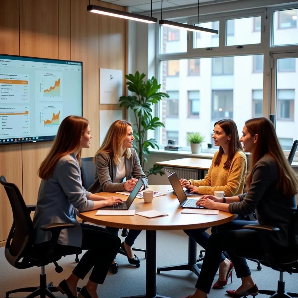 Diverse group of professionals collaborating in a modern office