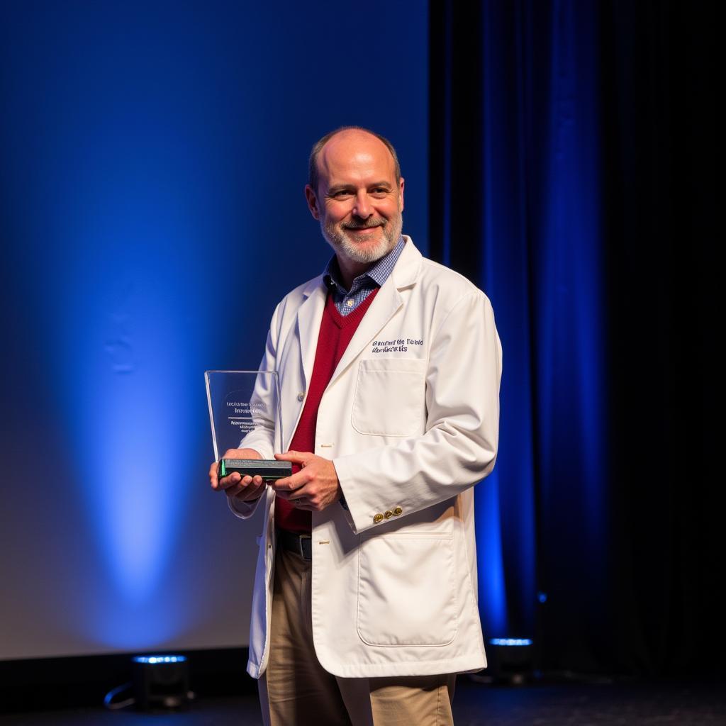 A scientist receiving an award for their groundbreaking research