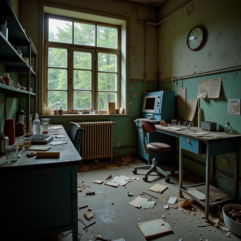 Desolate interior of an abandoned laboratory on Research Drive