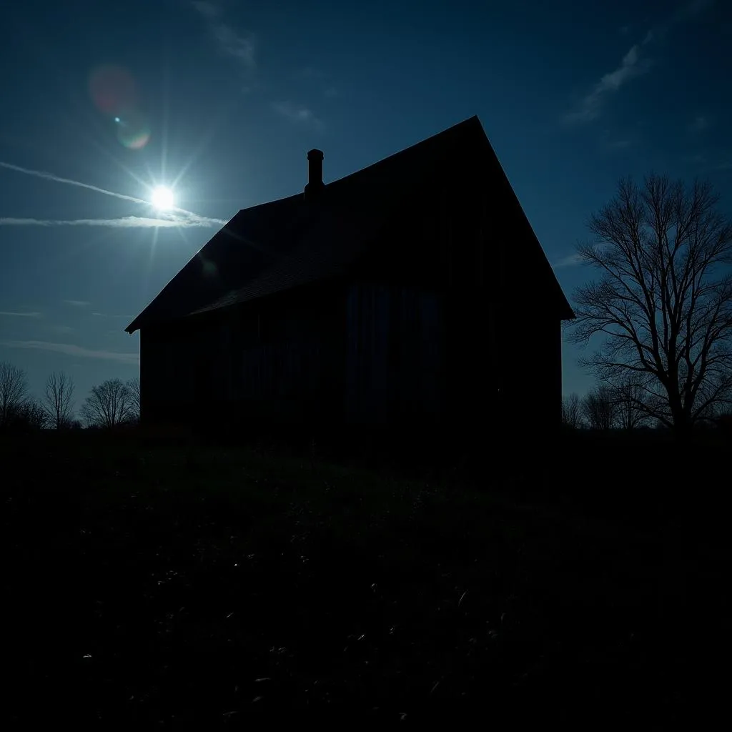 Abandoned dairy barn at the Ohio Agricultural Research & Development Center at night