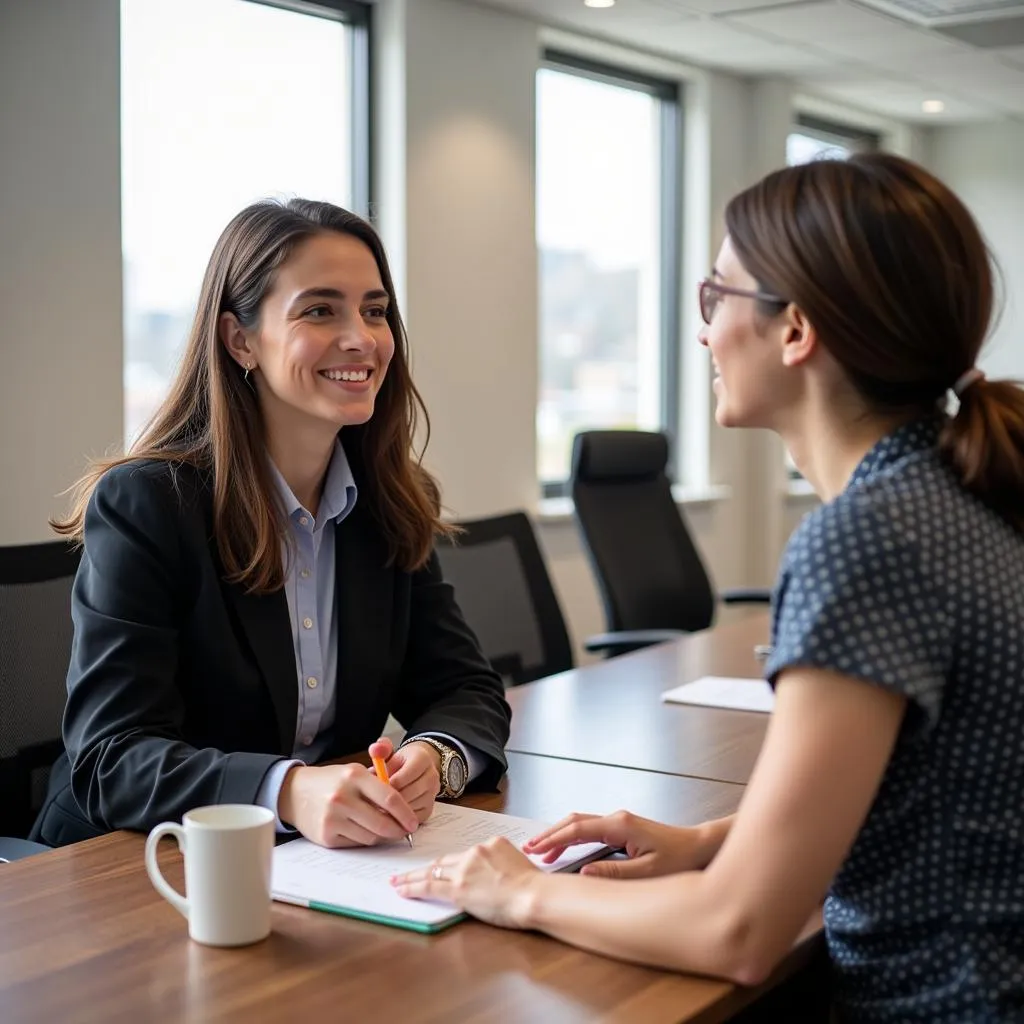 An academic advisor discussing research topics with a student.