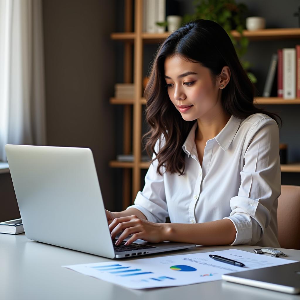 Businesswoman Analyzing Data on a Laptop