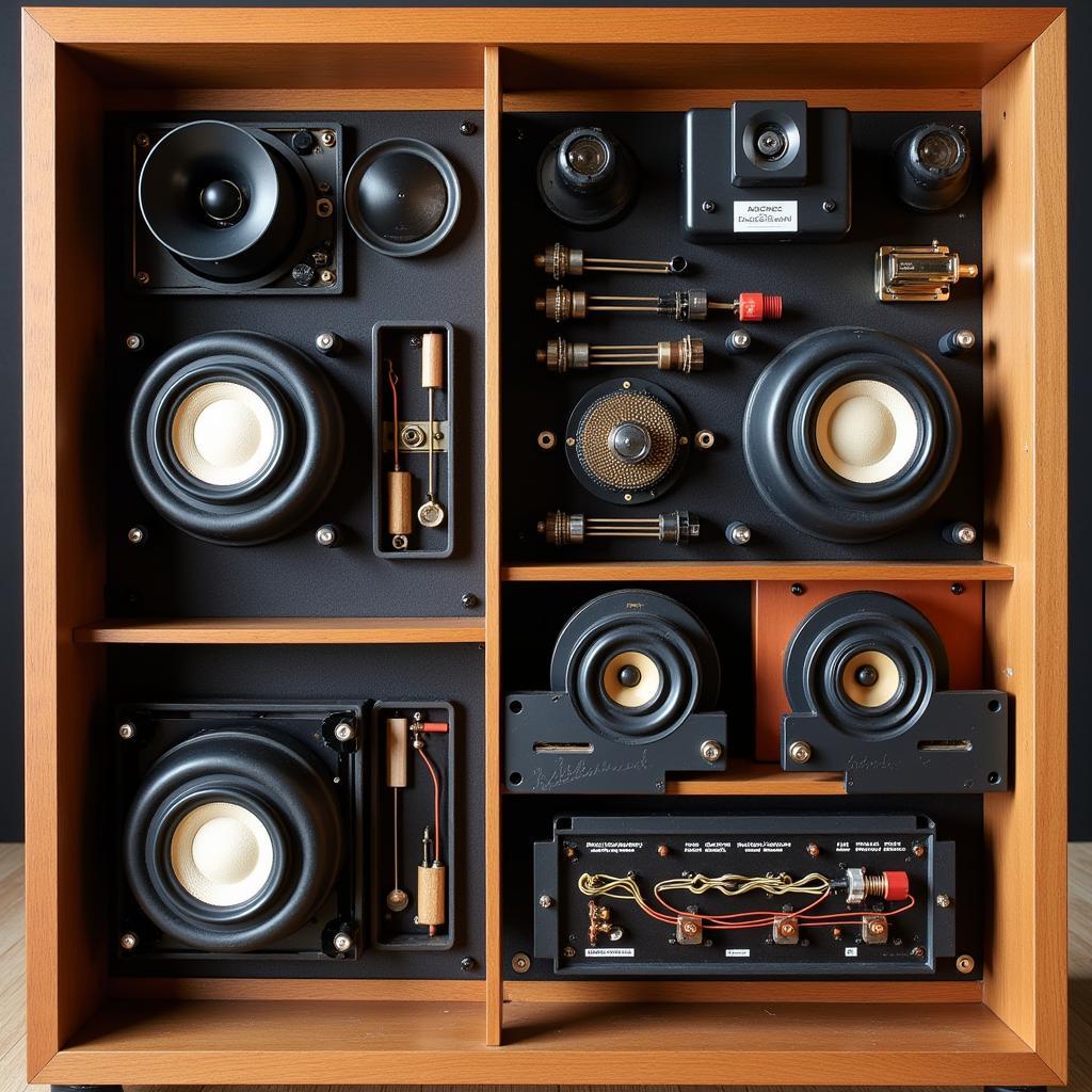 Close-up view of Acoustic Research vintage speaker components