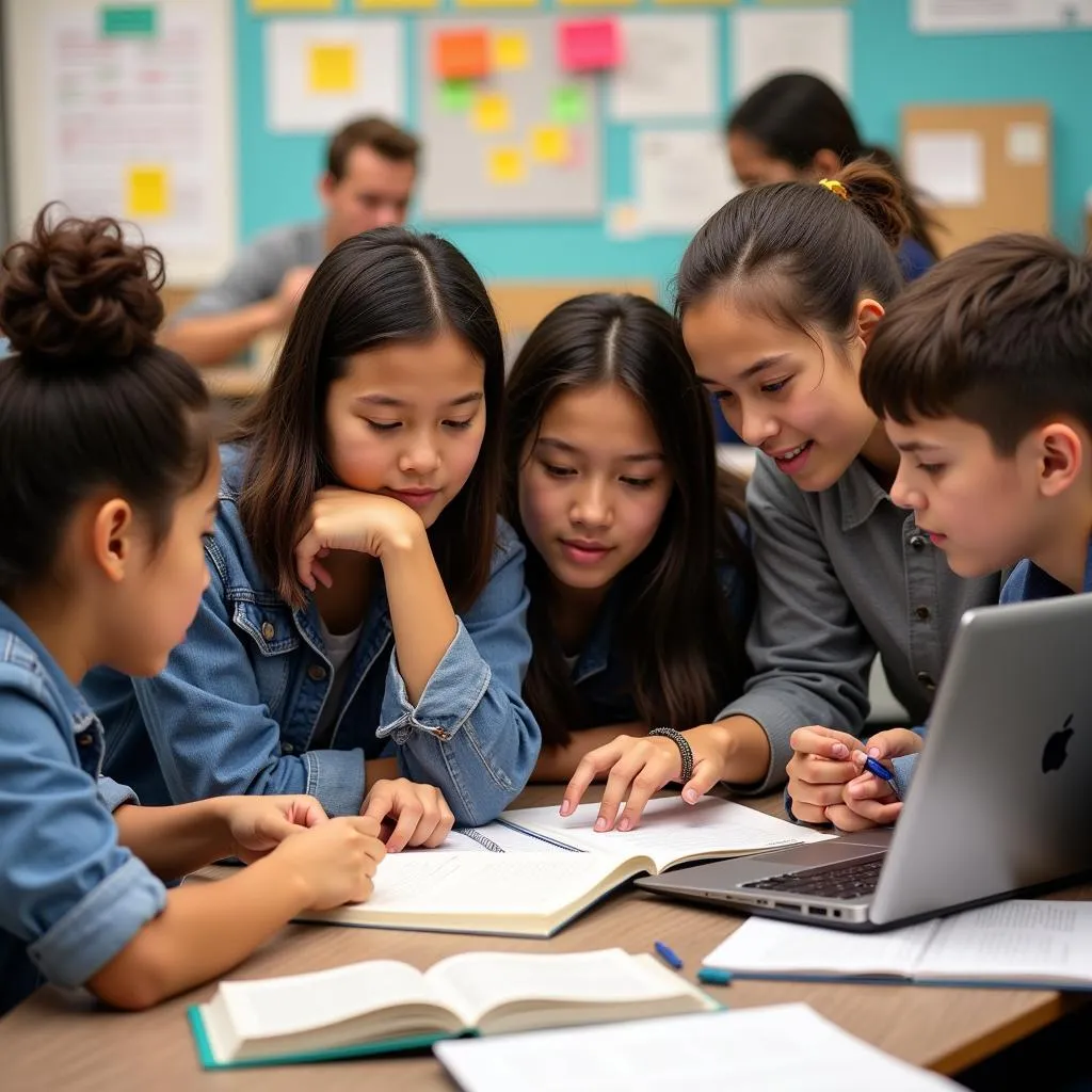 Students actively participating in a group project