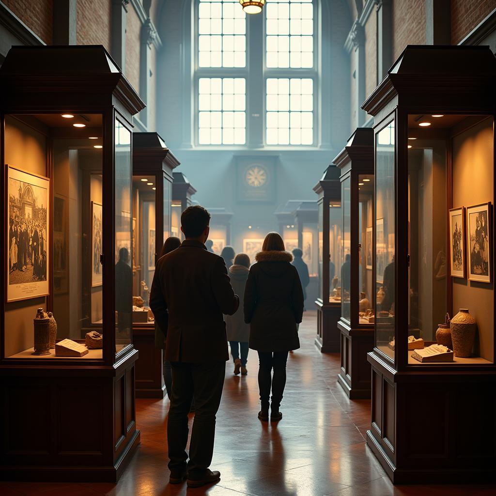 Visitors exploring an exhibit inside the African American Research Library and Cultural Center