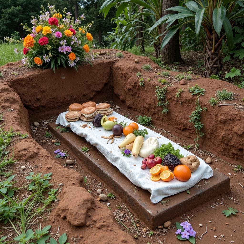 Offerings placed at a grave in an African cemetery