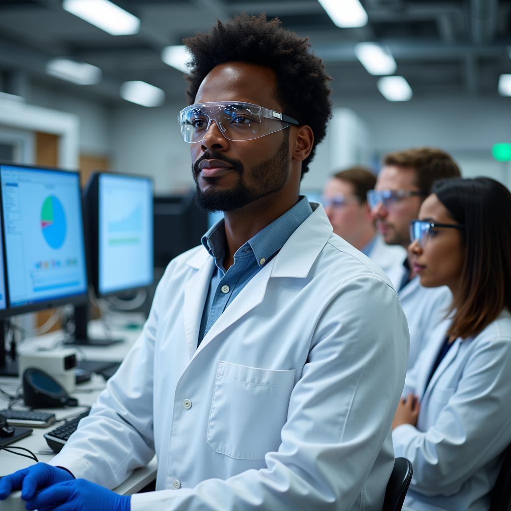 An African scientist leading a research project in a modern laboratory