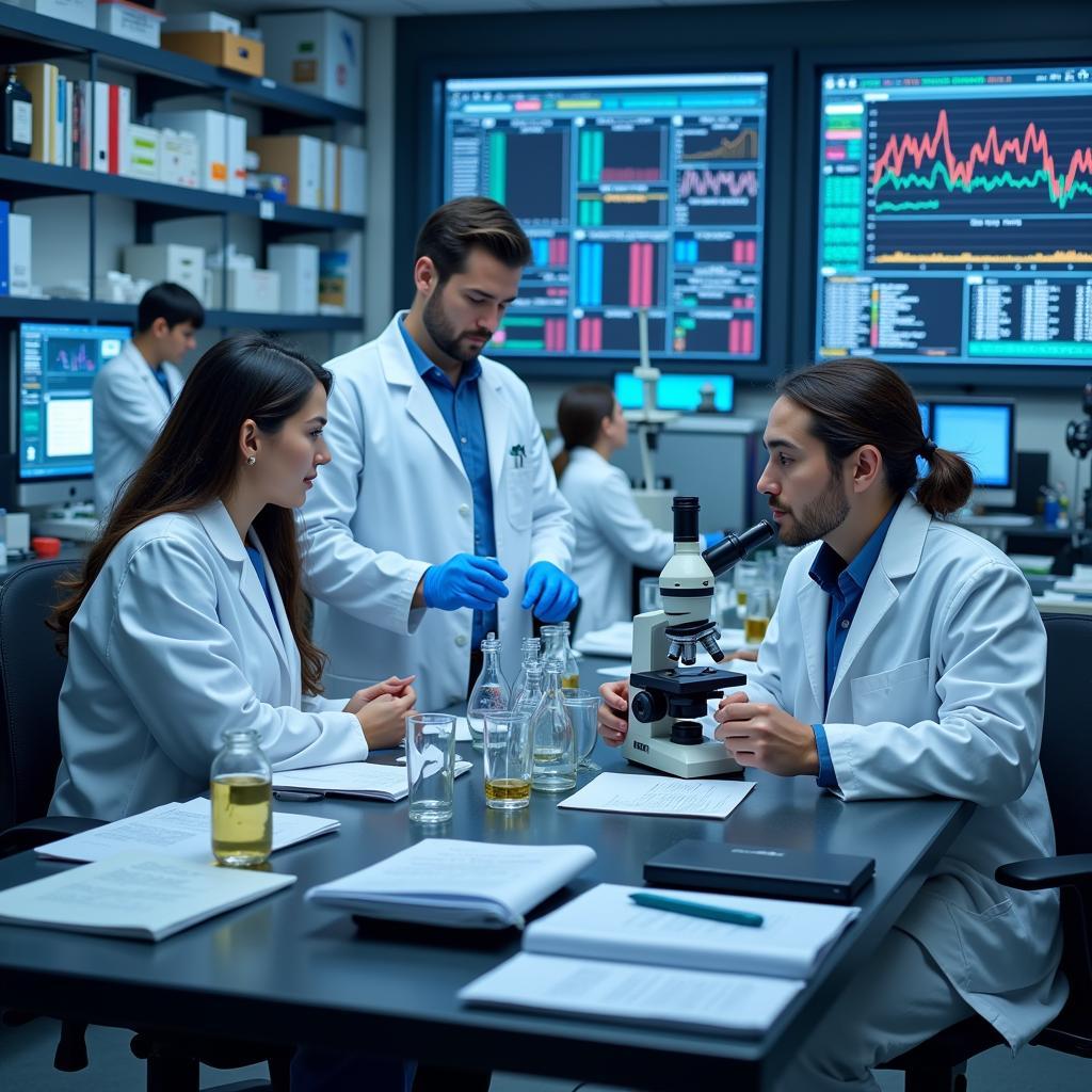 Scientists conducting alcoholism research in a lab