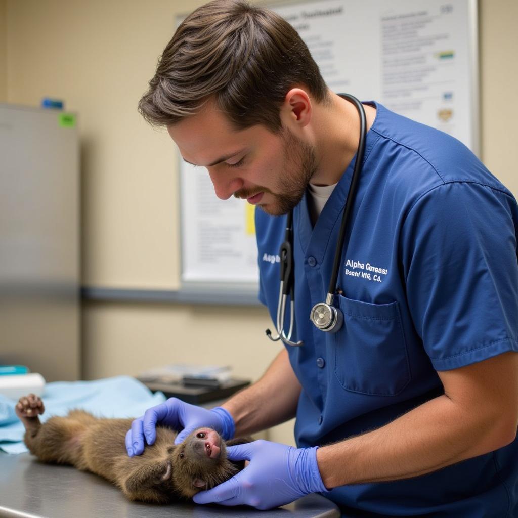 A veterinarian examining a primate at the Alpha Genesis Primate Research Center