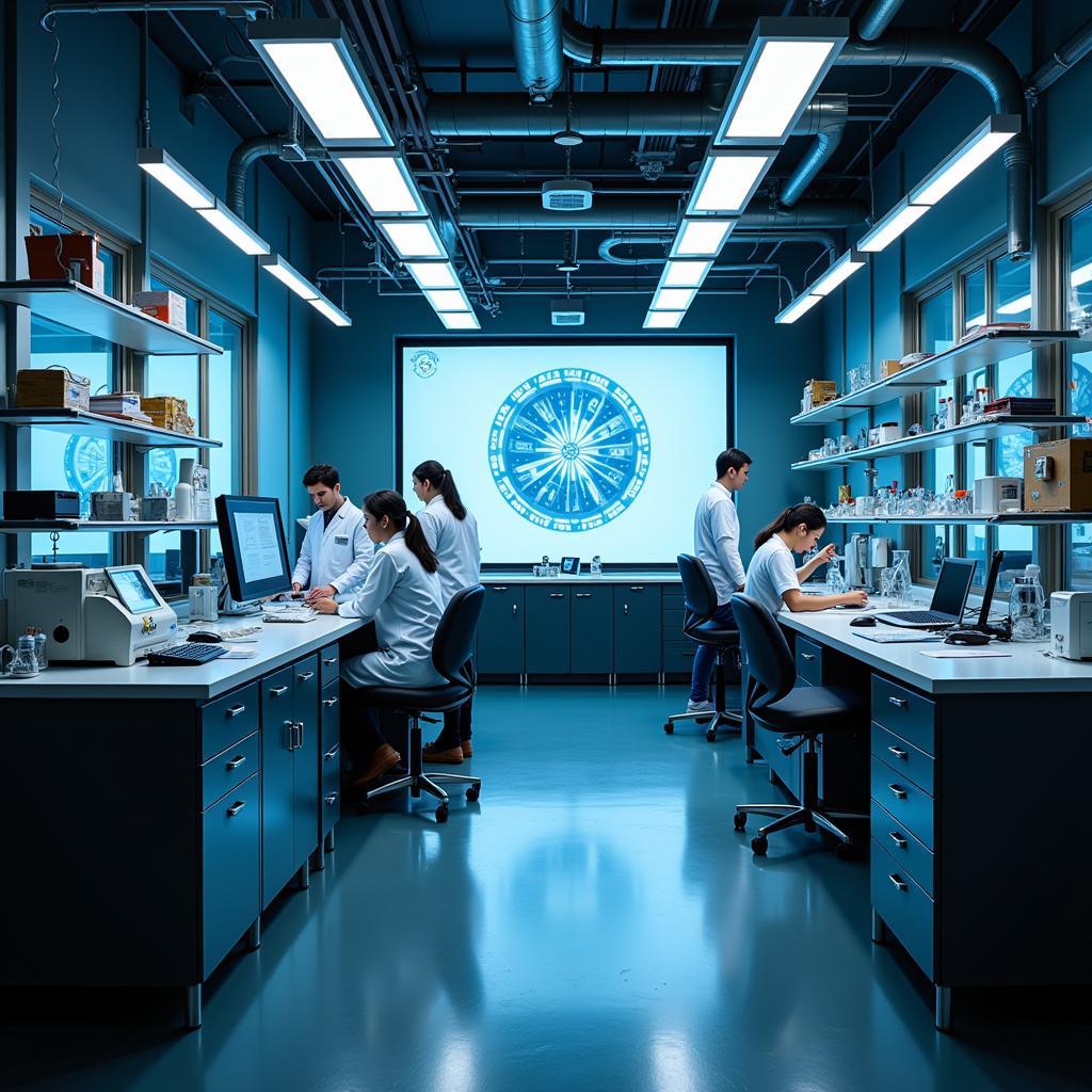 Scientists working in an alpha research laboratory