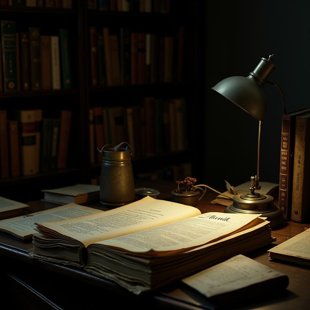 Stack of research papers with the name Alvarik visible