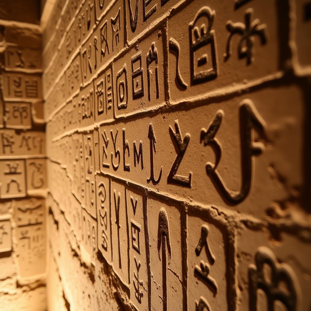 Ancient Egyptian Hieroglyphics on a Tomb Wall