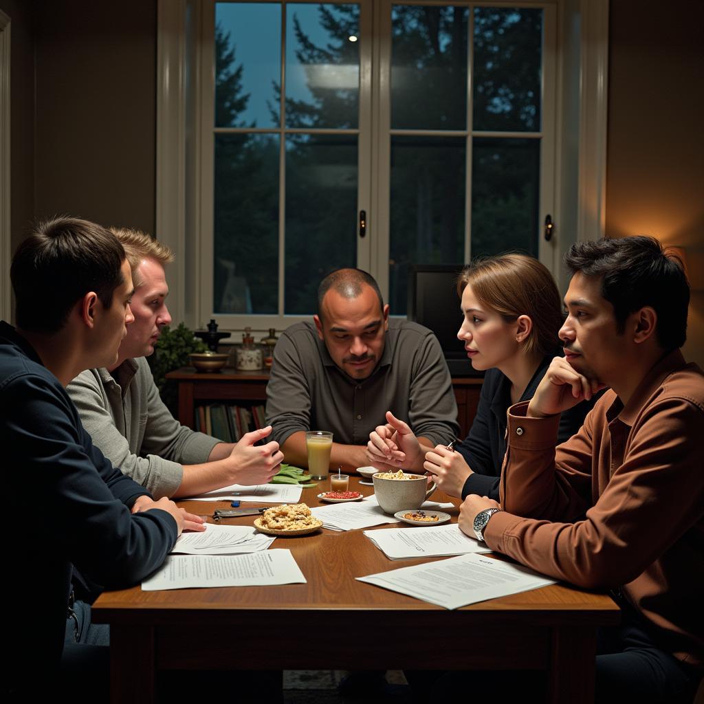 A group of people discussing a paranormal event