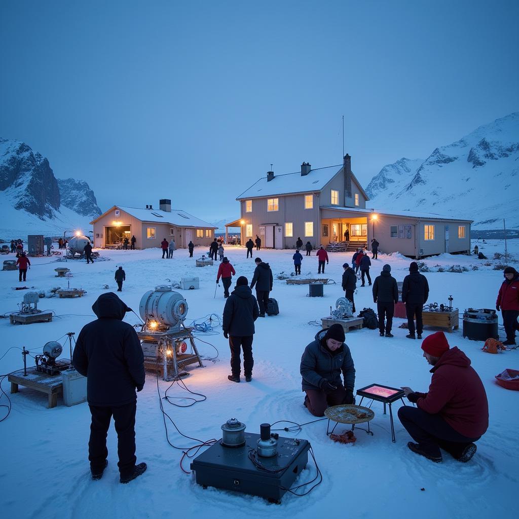 Scientists working in an Antarctica research station