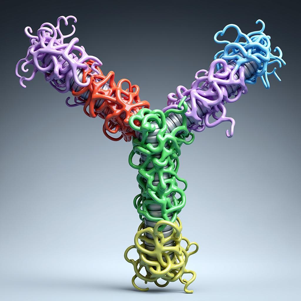 A 3D model illustrating the complex structure of an antibody