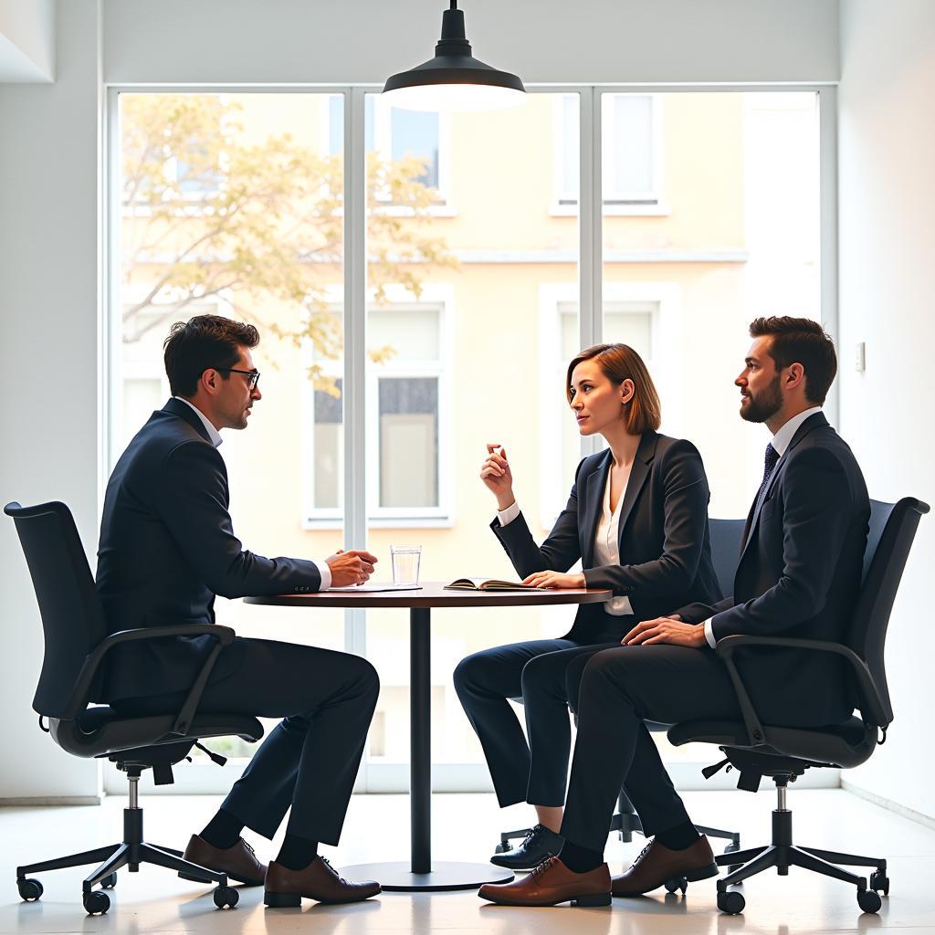 An architect being interviewed for a research-focused position