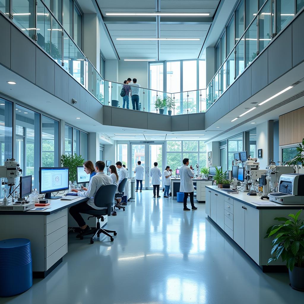 Scientists in an architectural research laboratory conducting experiments