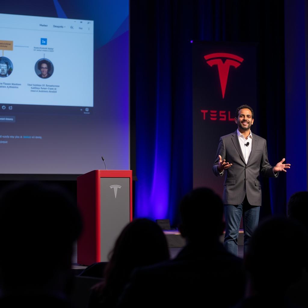 Ashok Elluswamy speaking at a Tesla AI event