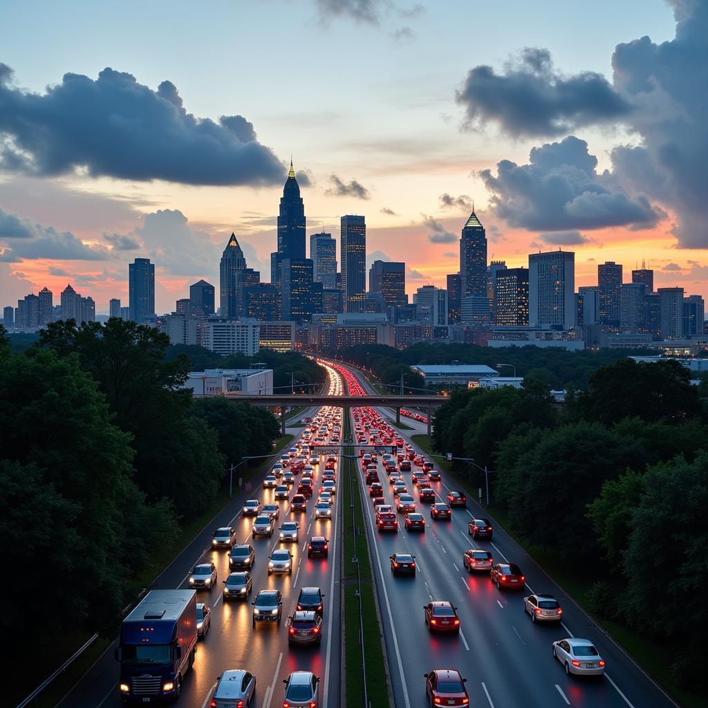 Atlanta Cityscape with Traffic Congestion