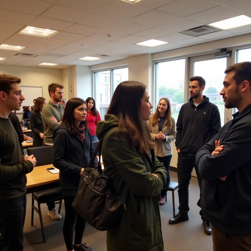 Attendees engaging with student researchers at the poster session