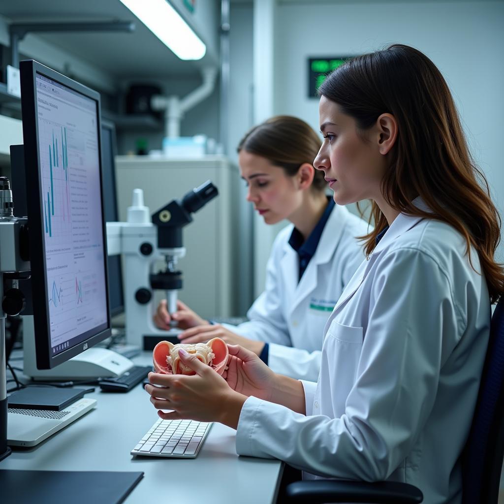 Scientists conducting audiology research in a lab