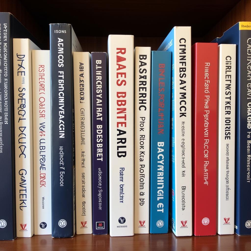 Various baseball research journal covers displayed on a shelf