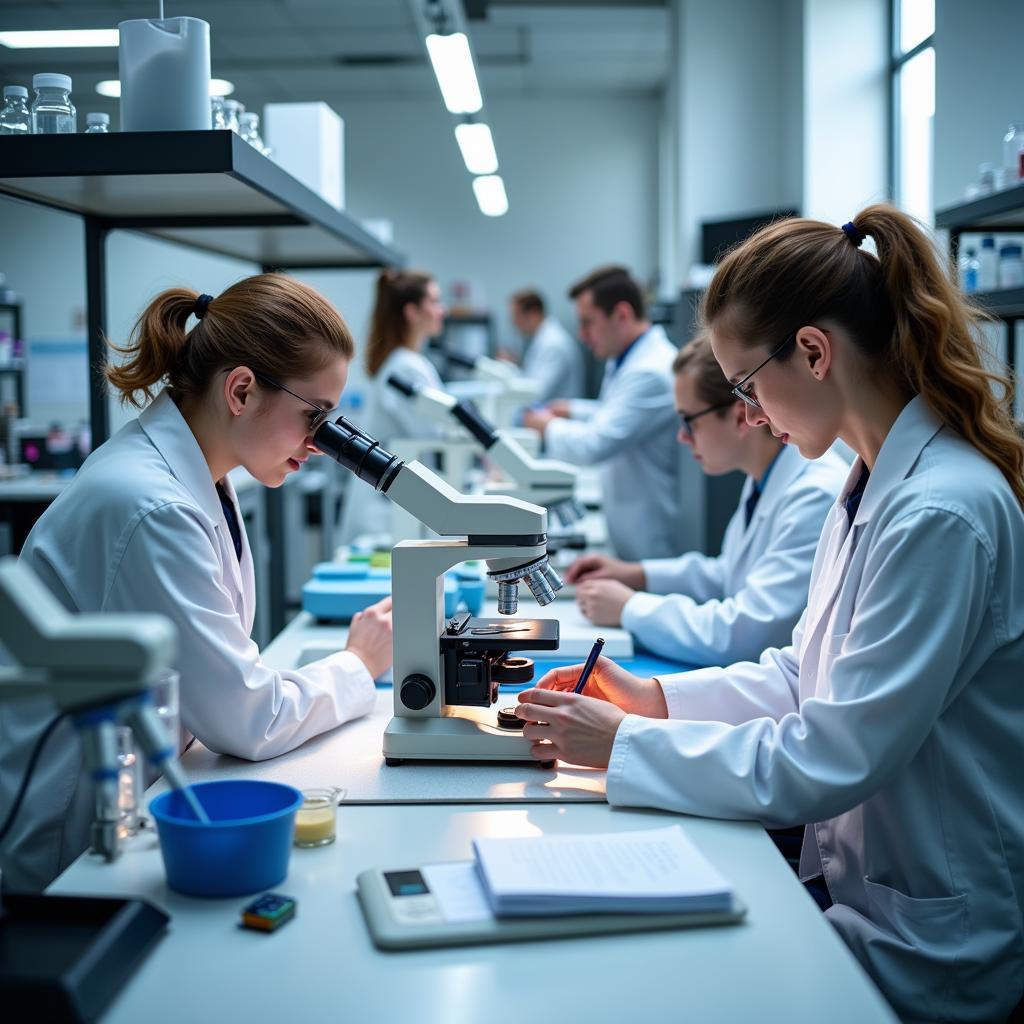 Scientists conducting basic research in a laboratory