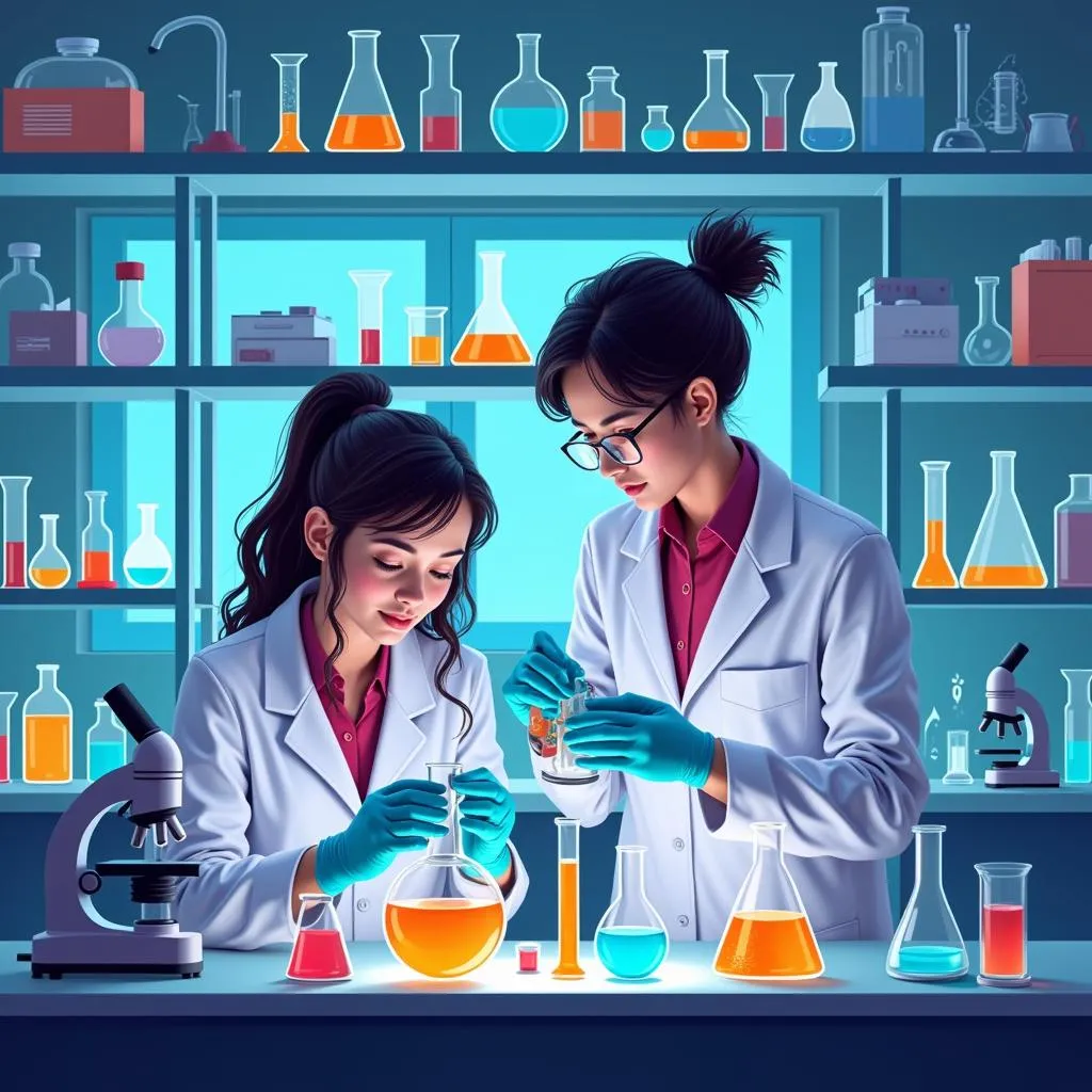 Scientists conducting basic science research in a laboratory setting