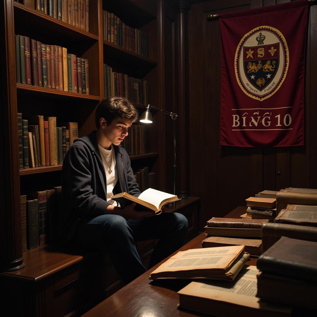 A student researching in a university library