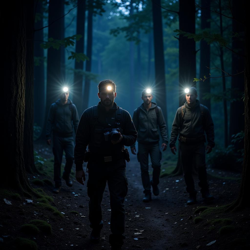 Bigfoot research team conducting a night investigation