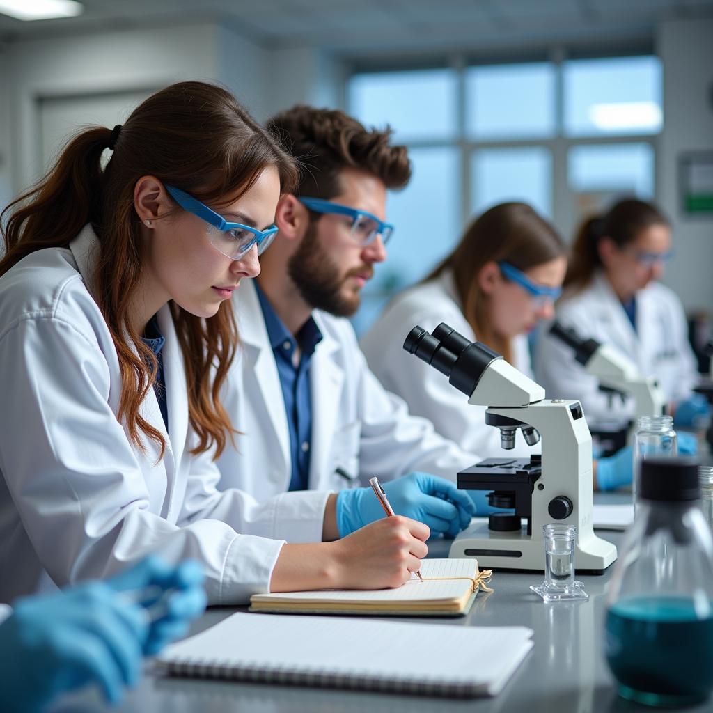 Students working in a biomedical research lab