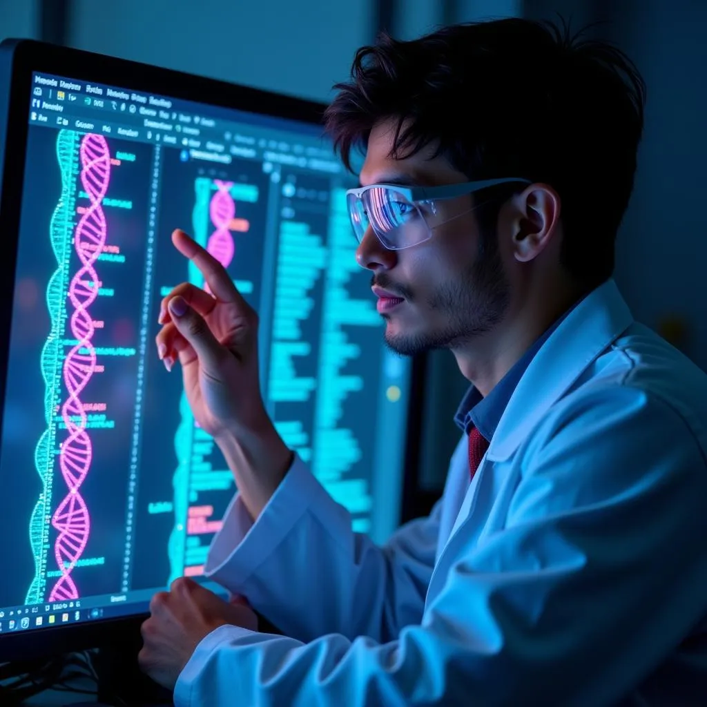 Biomolecular Research Scientist Analyzing DNA Sequence