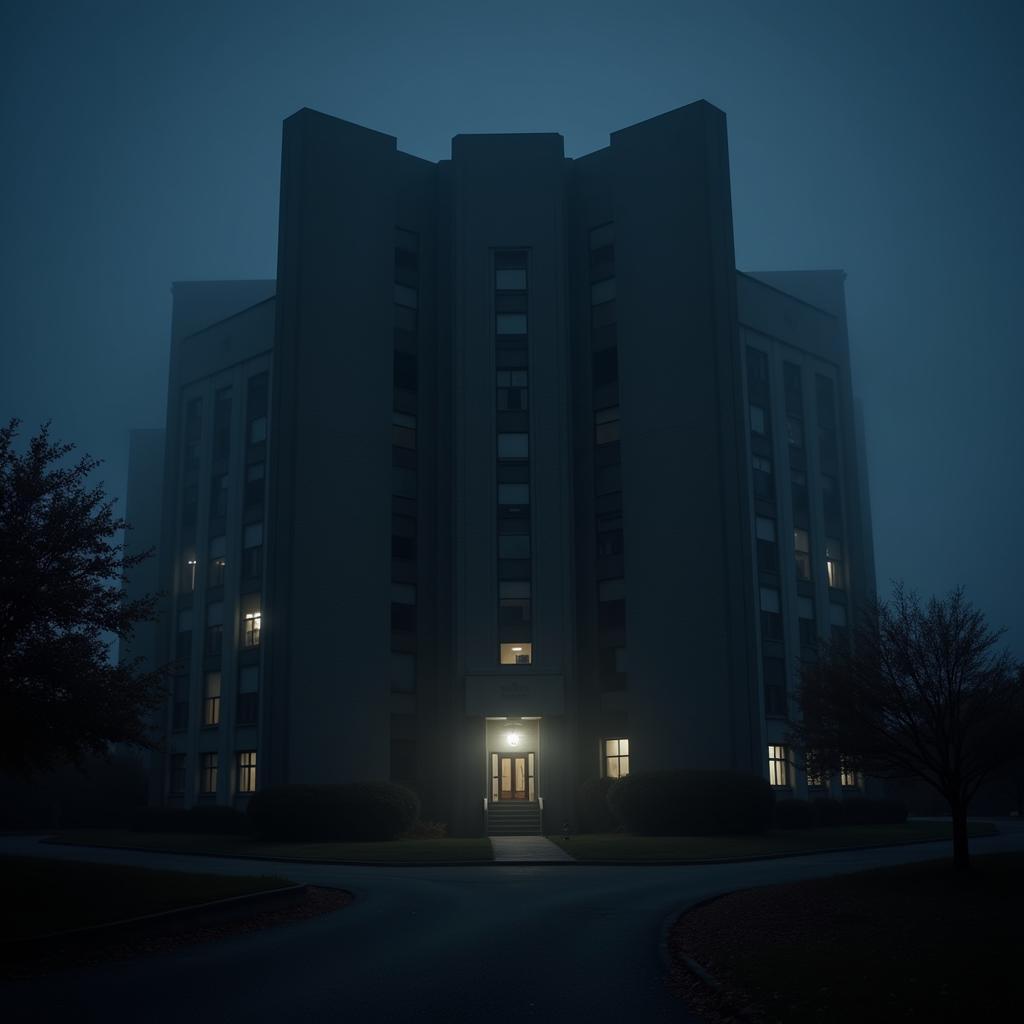 Exterior view of Bossone Research Enterprise Center at night