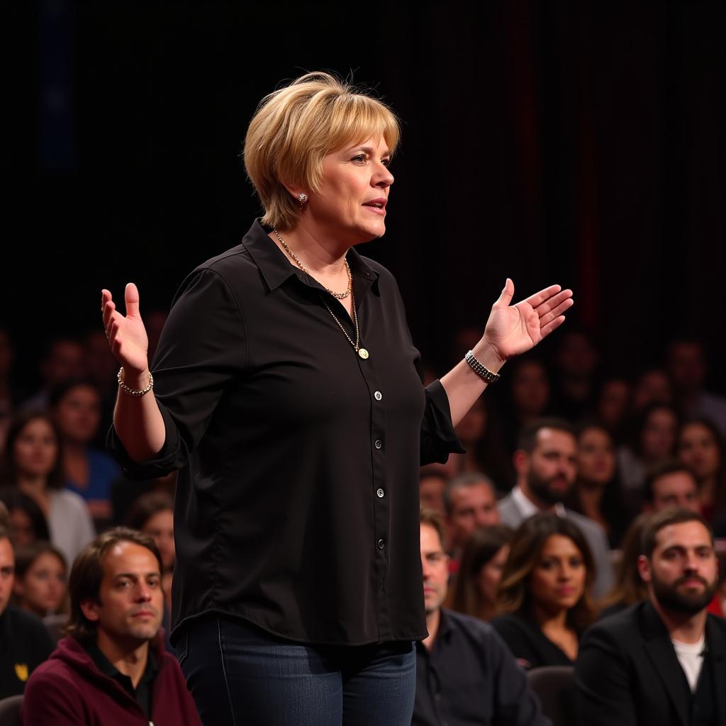 Brené Brown speaking to a large audience