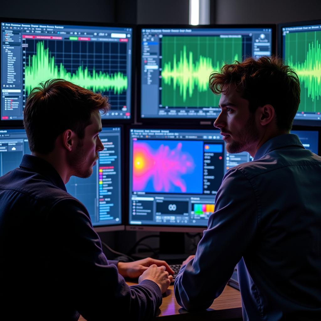 Members of the Bright Research Group analyzing evidence in their laboratory