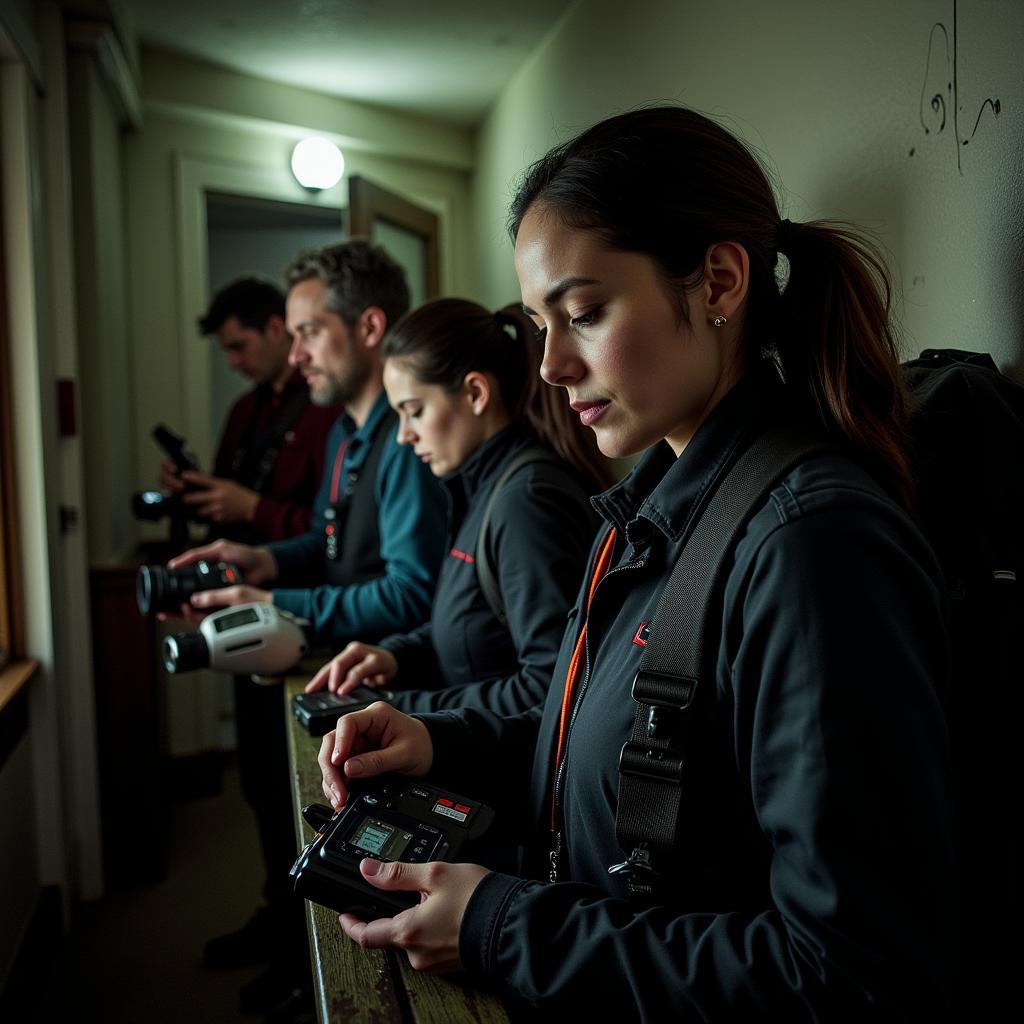 Paranormal investigators from the Bright Research Group conducting a field investigation