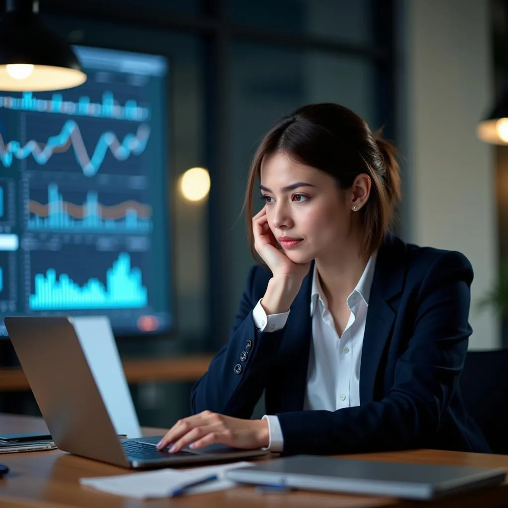 Business Woman Analyzing Data on a Laptop