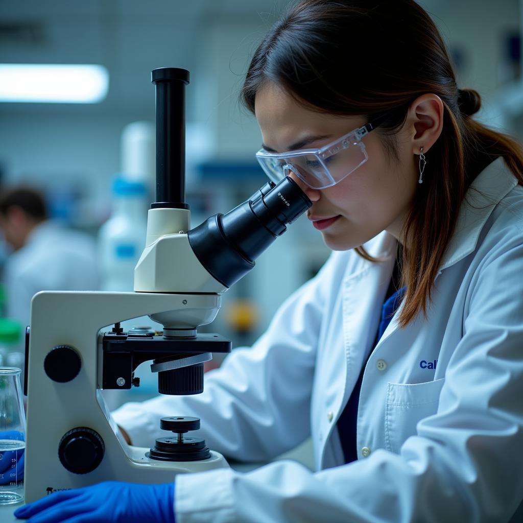 Caltech scientist conducting research with a microscope