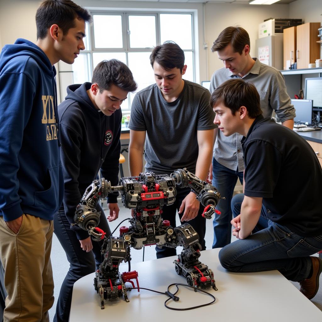 Caltech engineers working on a robotics prototype in the lab