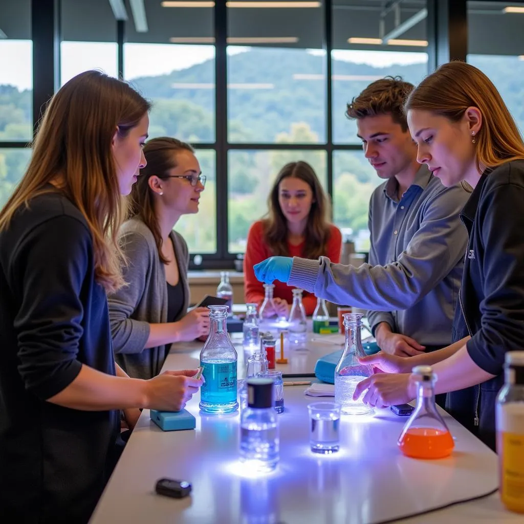 Caltech students engaged in research activities on campus