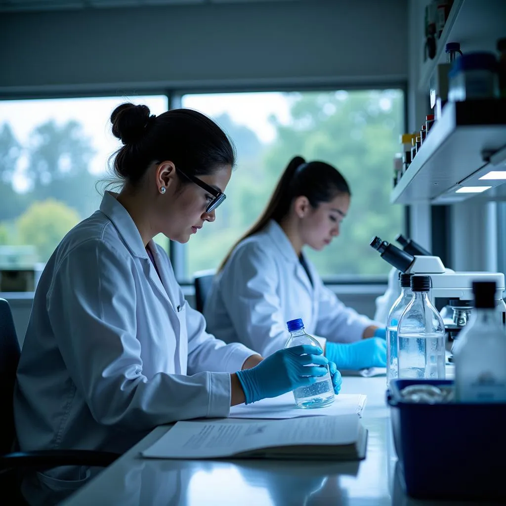 Scientists researching new cancer treatments in a lab at the Nancy N. and J.C. Lewis Cancer &amp; Research Pavilion