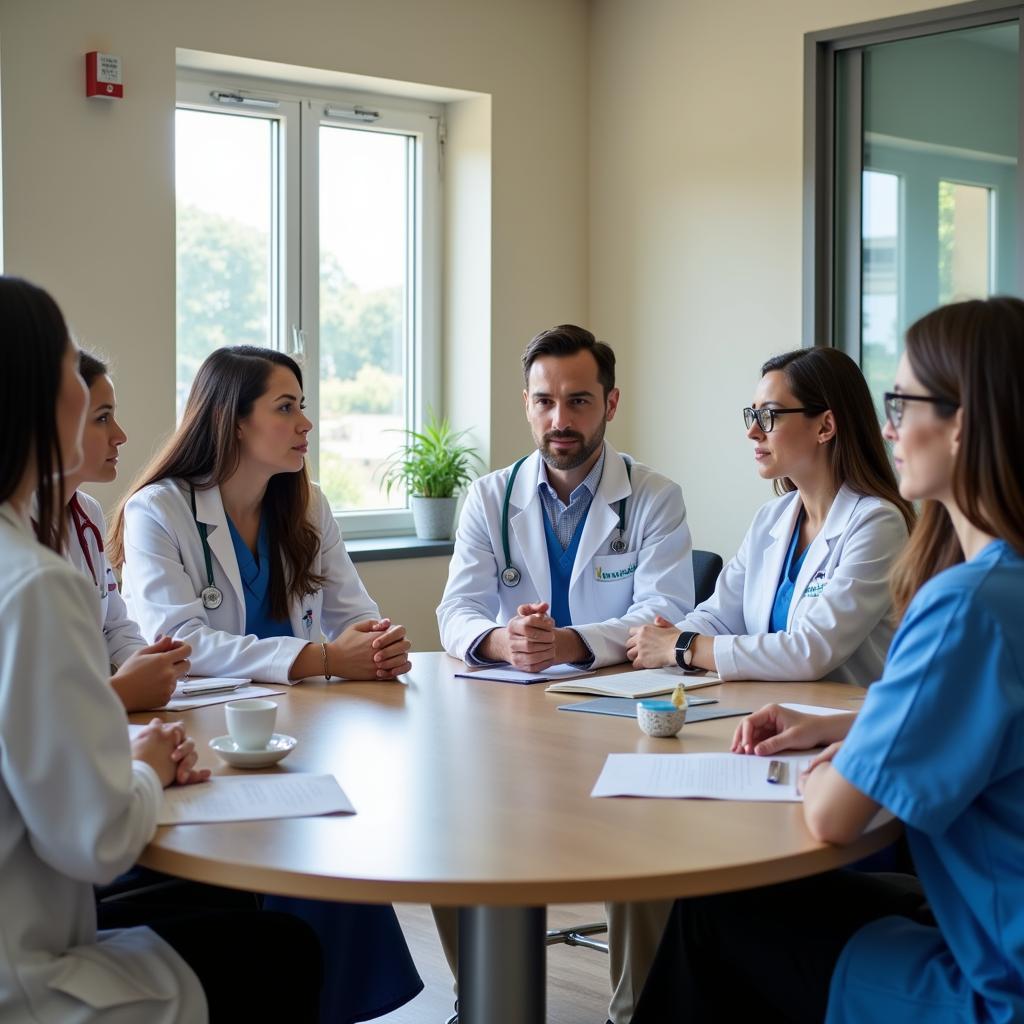 Medical team discussing cancer research at Mary Crowley Center