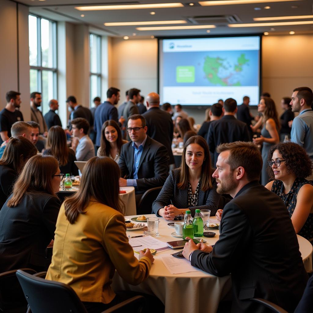 Researchers networking at a cannabis research conference