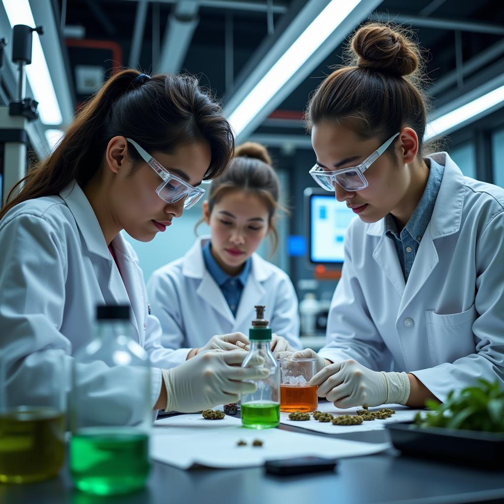 Scientists collaborating in a lab