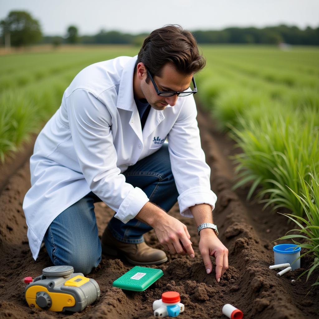 Scientist Conducting Soil Sampling at the Central Grasslands Research Center