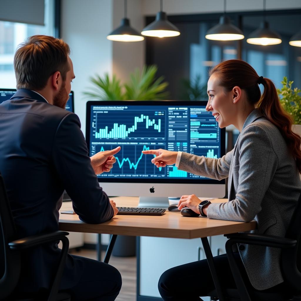 Two certified equity research analysts engaged in a discussion about market trends, sharing their insights and perspectives.