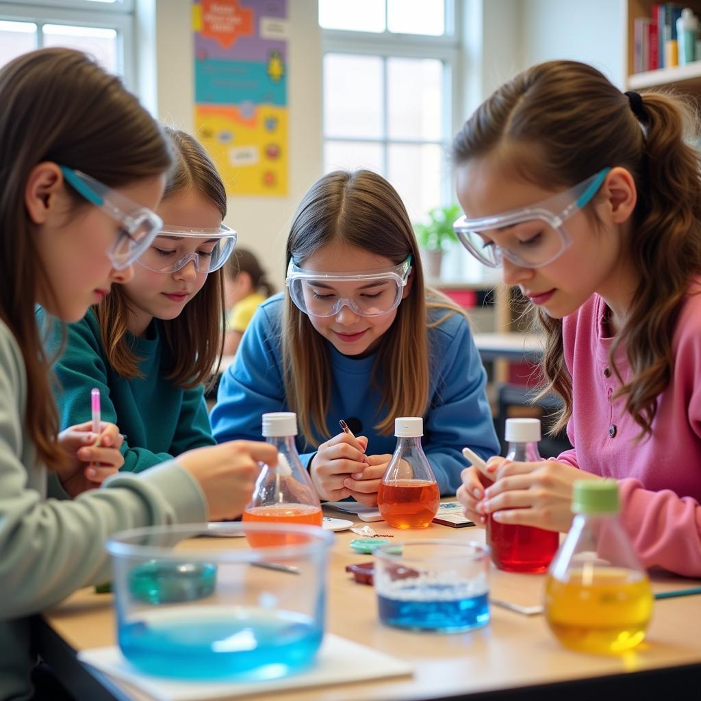 Students engaged in a chemistry experiment