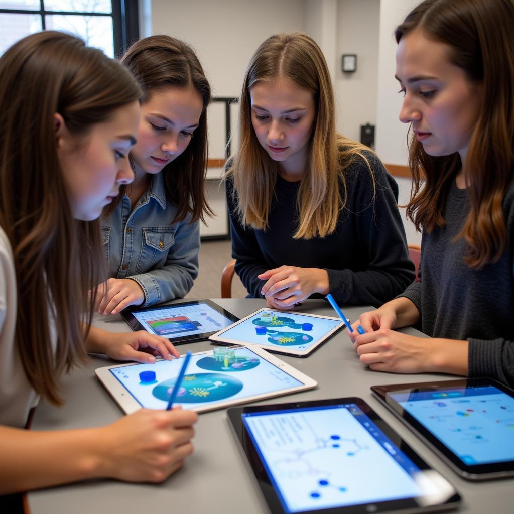 Students using digital tools in chemistry education